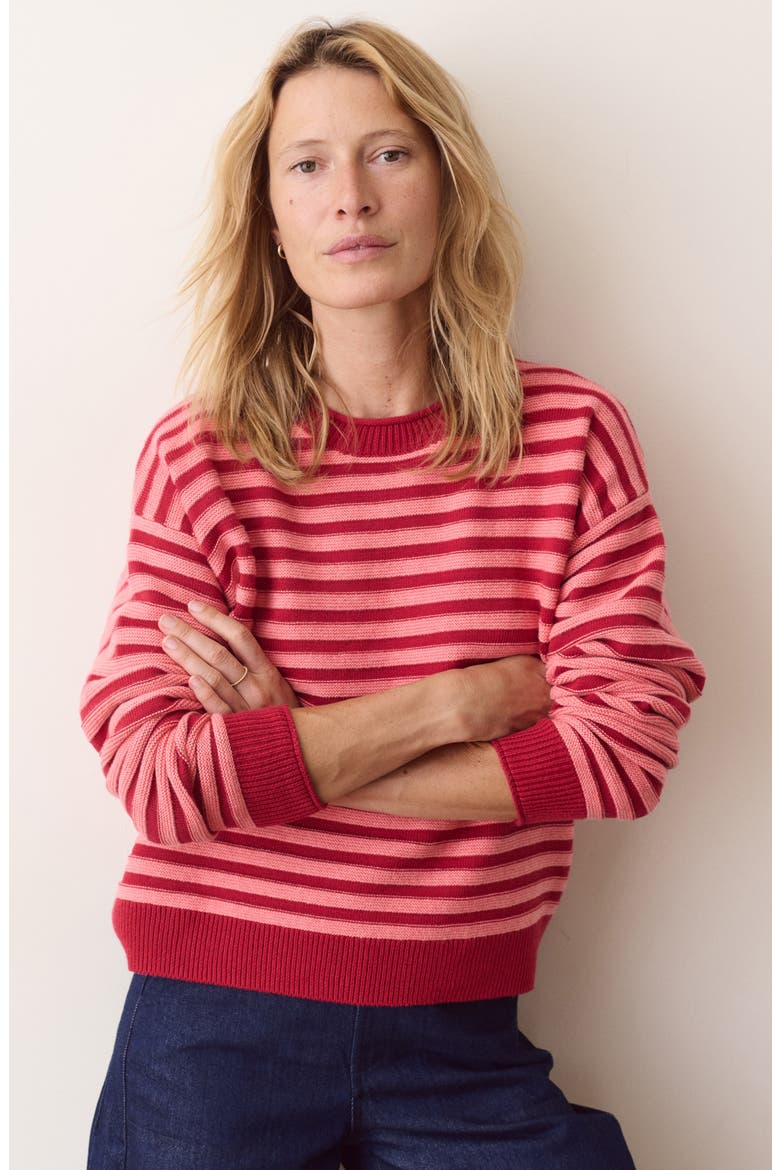 Suki Striped Crewneck Sweater, Alternate, color, DUSK ROSE STRIPE