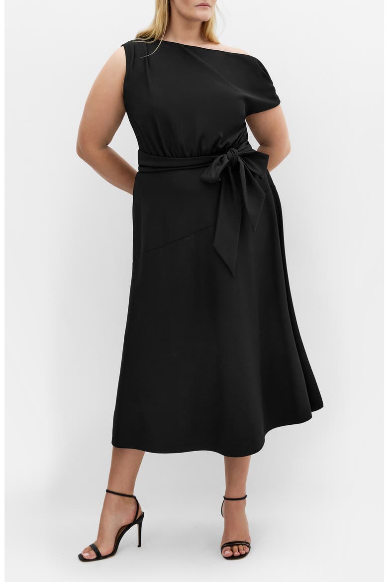 Kate One-Shoulder Crepe Midi Dress, Main, color, BLACK