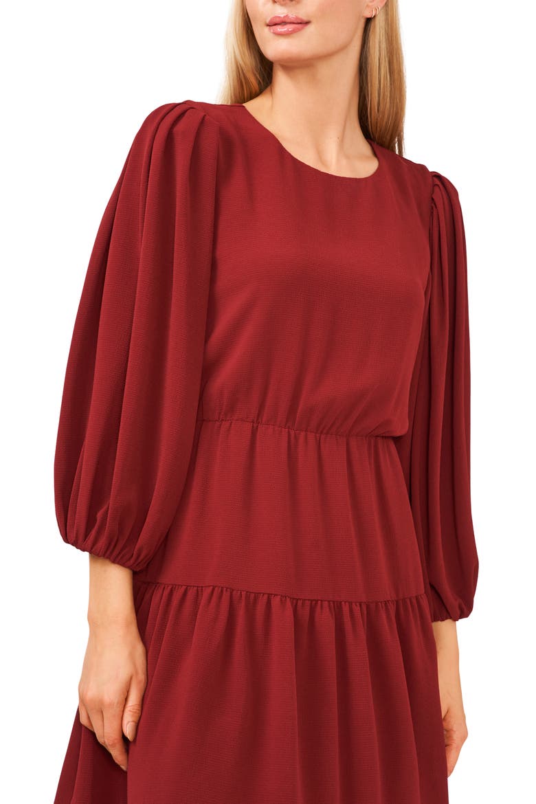 Ruffle Puff Sleeve Dress, Alternate, color, CLARET RED