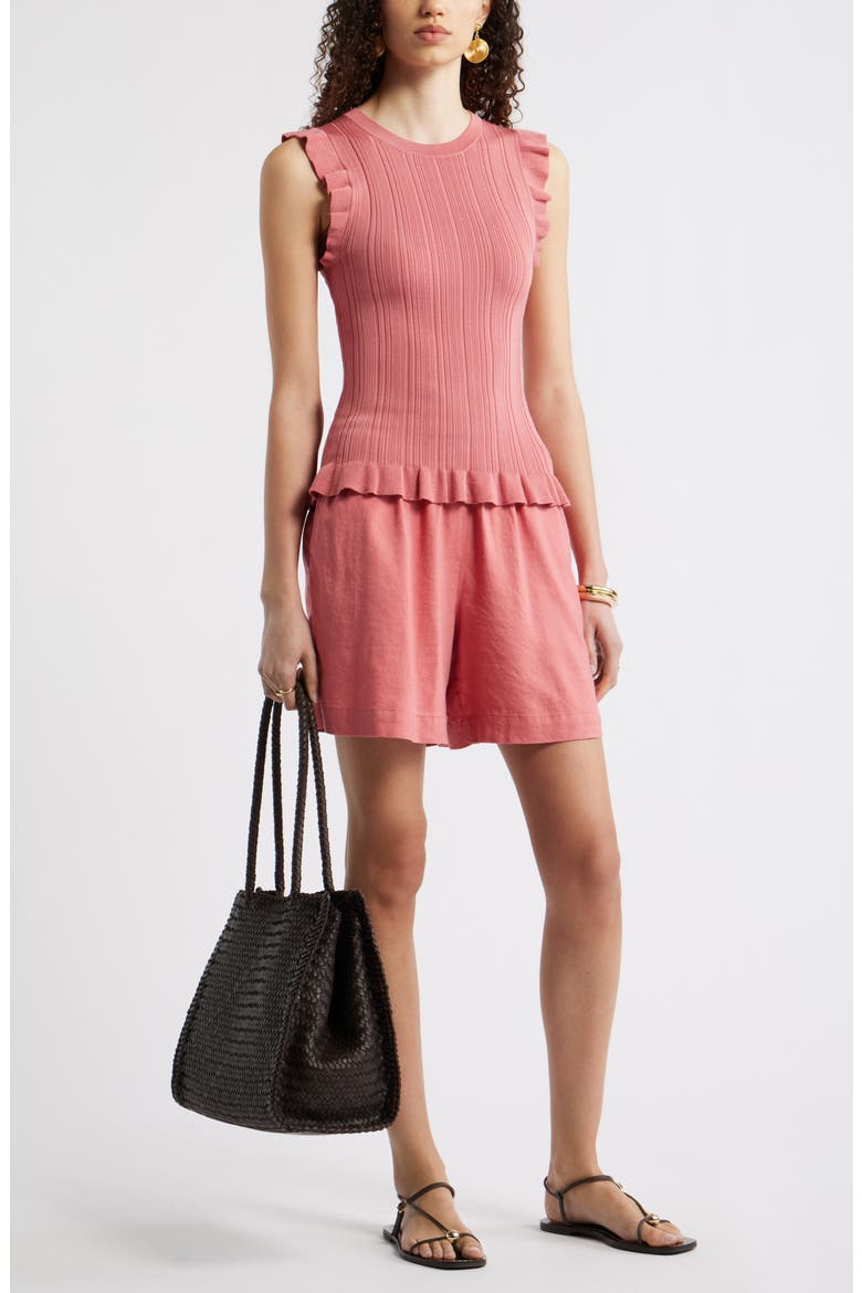Pull-On Linen Blend Shorts, Alternate, color, PINK CLAY