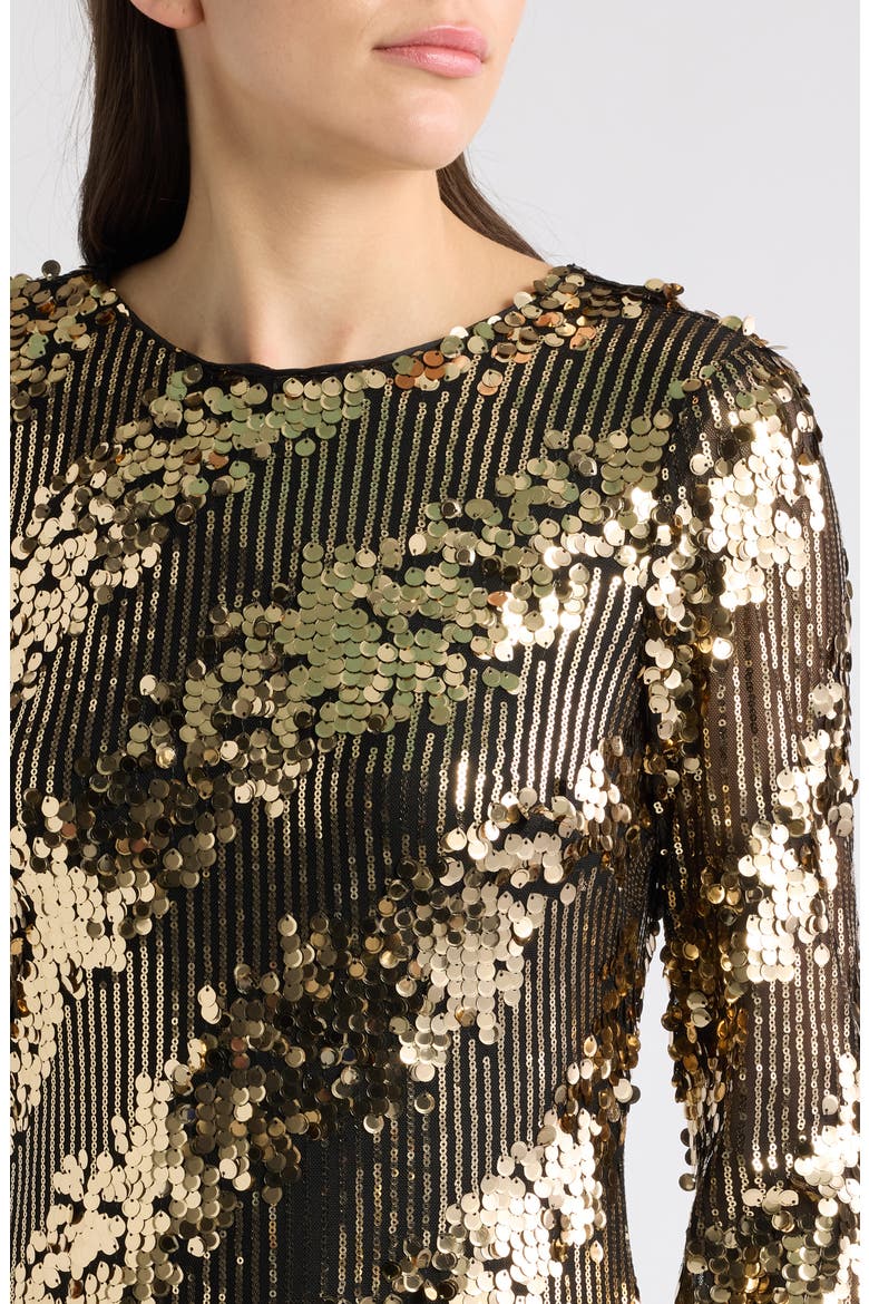 Sequin Long Sleeve Dress, Alternate, color, BLACK GOLD