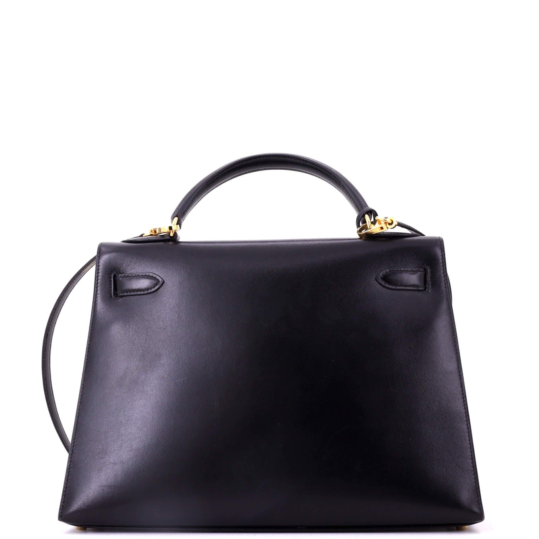 Pre-Owned Hermes Kelly Handbag Black Box Calf with Gold Hardware 32, Alternate, color, Noir