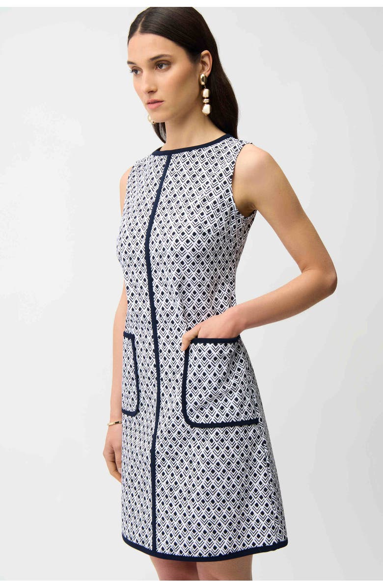 JOSEPH RIBKOFF Millennium Geometric Print A-Line Dress With Contrast Trim, Alternate, color, Vanilla/Midnight Blue