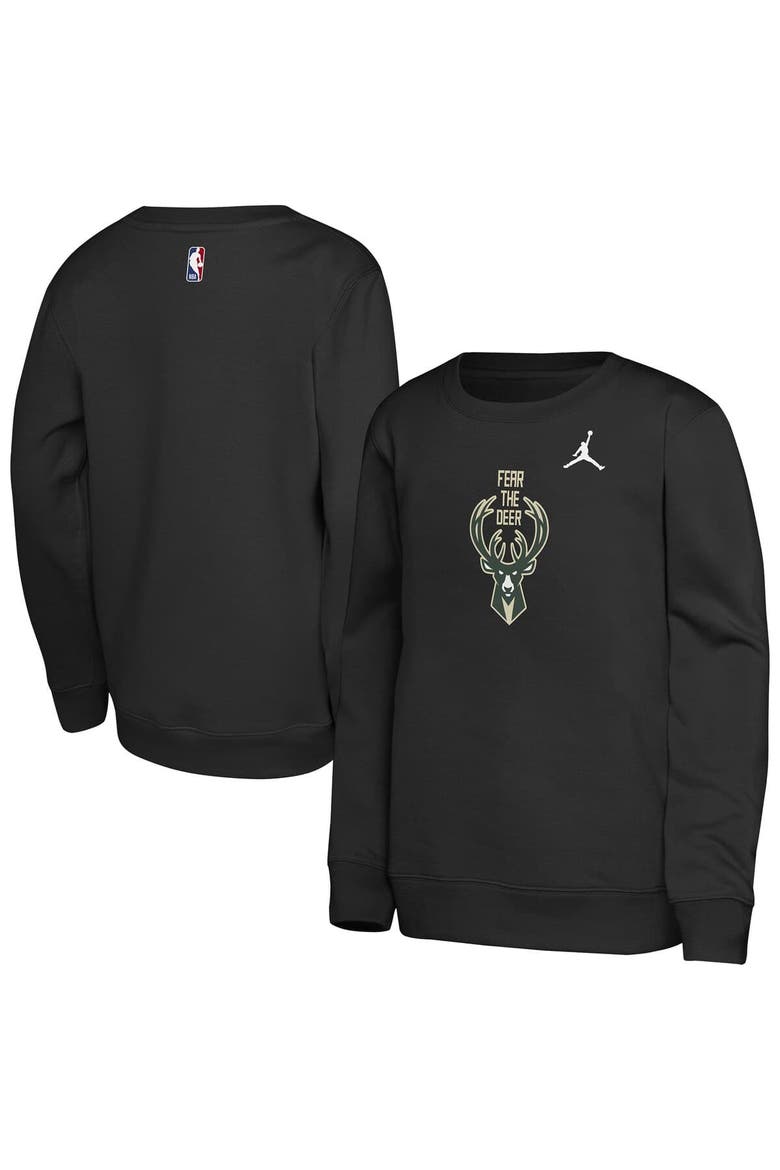 Youth Jordan Brand Black Milwaukee Bucks Courtside Statement Edition Sweatshirt, Main, color, Black