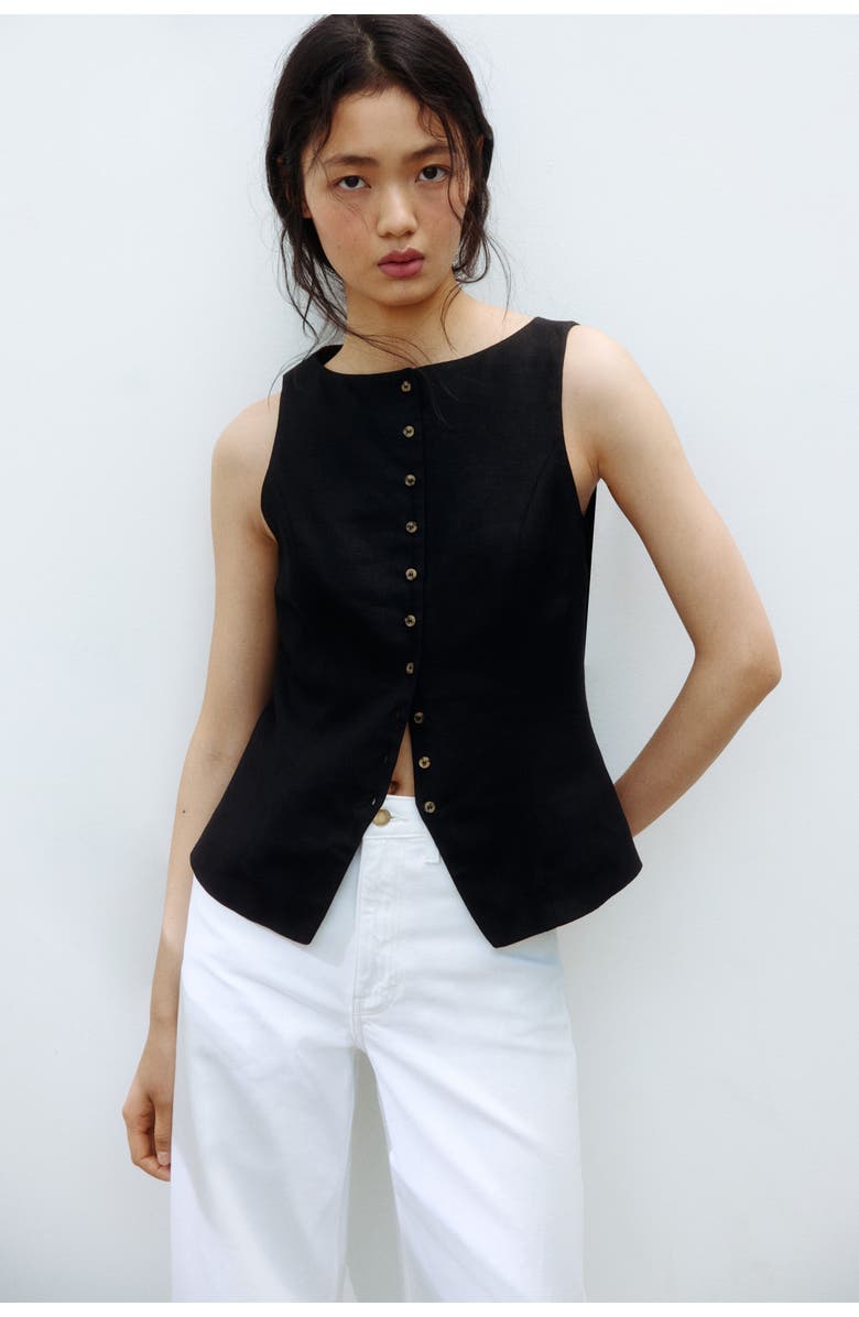H&M Linen-blend vest, Alternate, color, Black