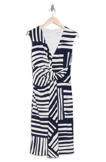 Calvin Klein Stripe Front Knot Sheath Dress