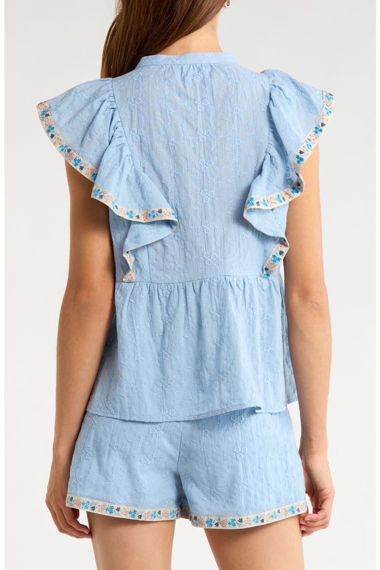 Marcy Floral Ruffle Trim Split Neck Top, Alternate, color, LT-BLUE