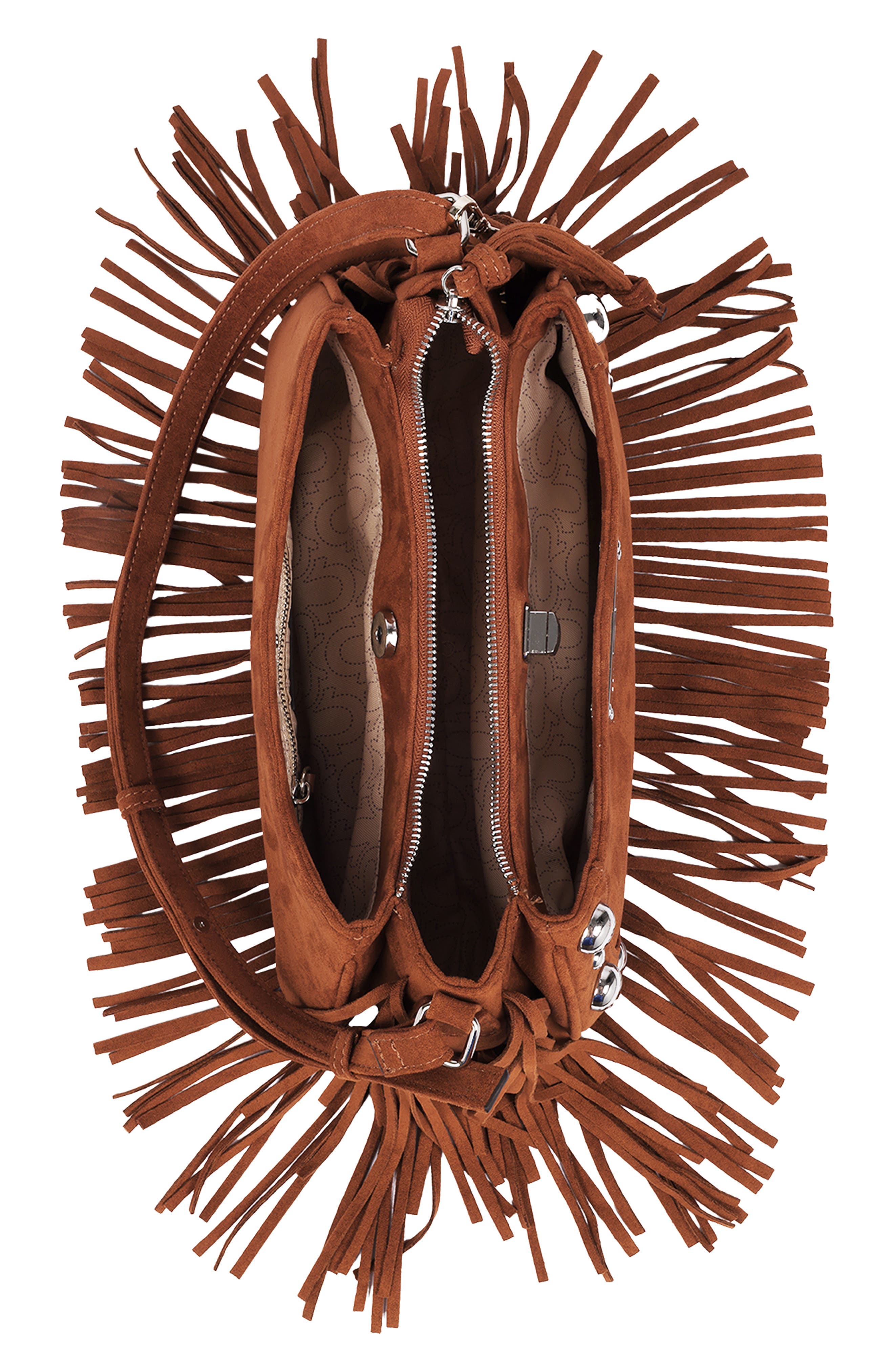 Vintage Dangle Fringe Faux Suede Hobo, Alternate, color, COGNAC