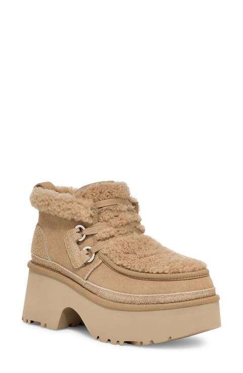 Classic New Heights Genuine Shearling Lace-Up Bootie (Women)