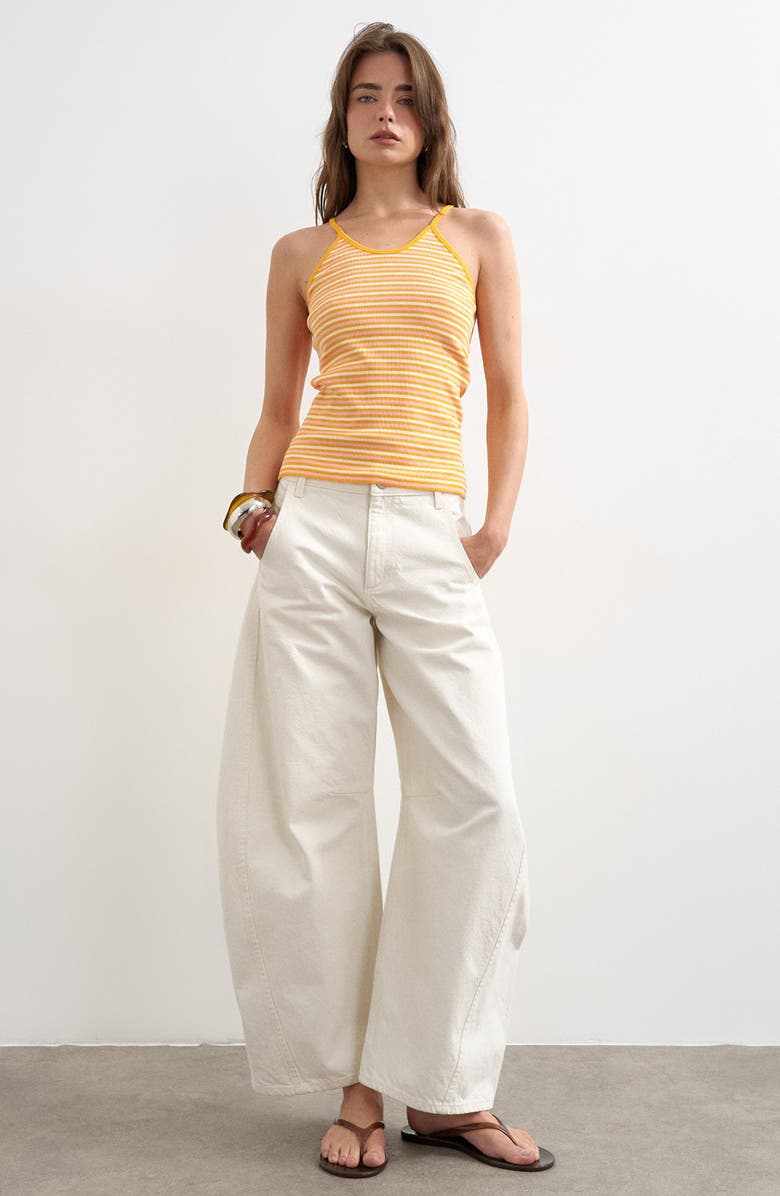 Topshop Stripe Rib Knit Stretch Cotton Tank, Main, color, Orange