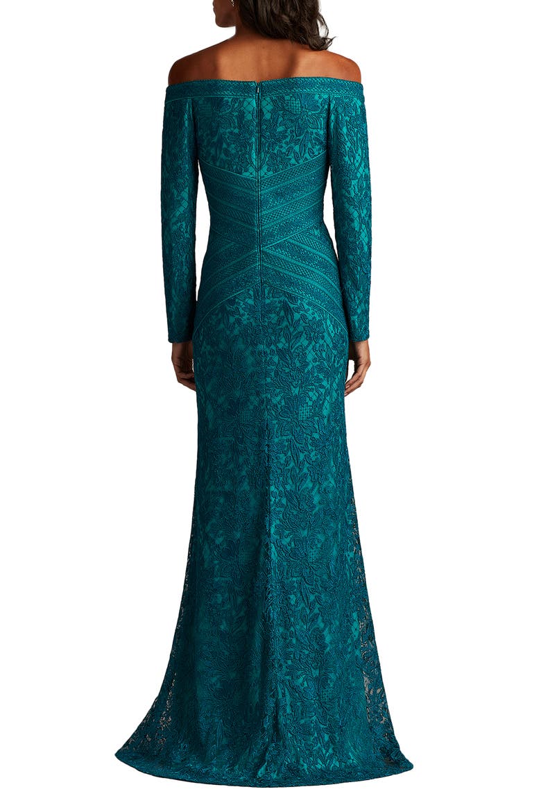 Off the Shoulder Lace Trumpet Gown, Alternate, color, CERULEAN