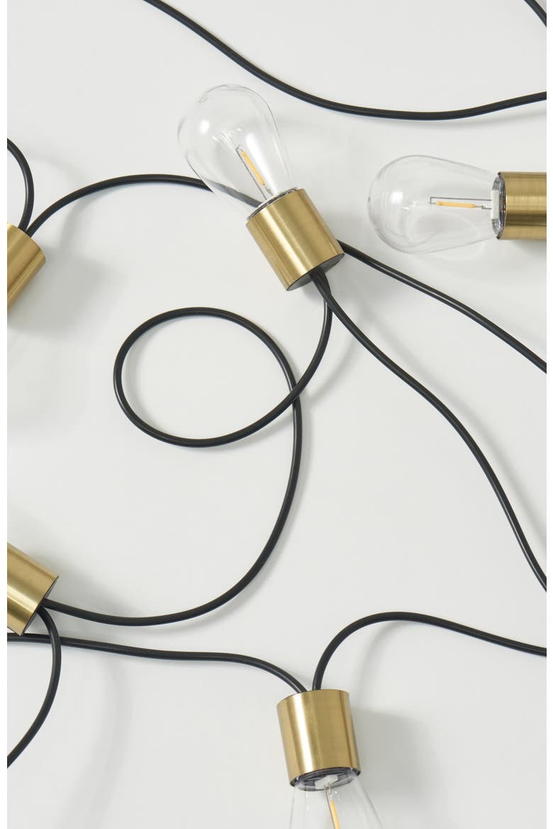28 ft, 12 Light Solar Powered Heavy Duty LED Outdoor String Lights, Gold Accent Brass Socket, Weatherproof Bulbs, Main, color, 28 ft 12 Bulbs | Warm White