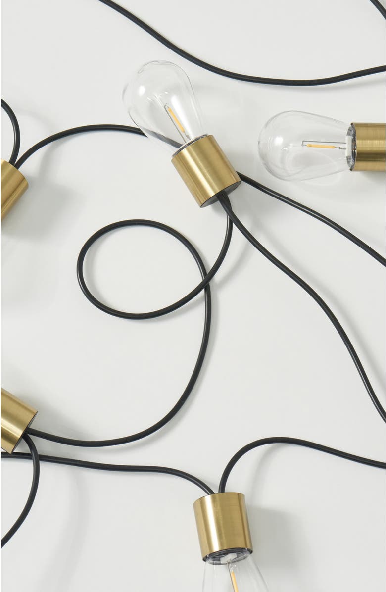 Brightech 28 ft, 12 Light Solar Powered Heavy Duty LED Outdoor String Lights, Gold Accent Brass Socket, Weatherproof Bulbs, Main, color, 28 Ft 12 Bulbs | Warm White