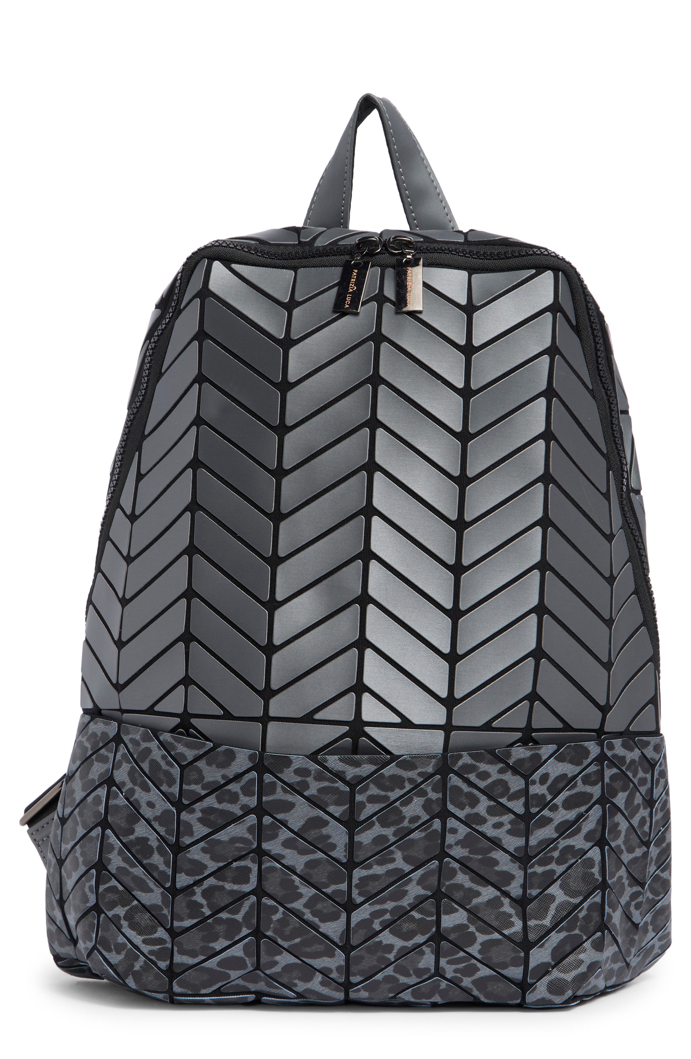 Printed Chevron Backpack, Main, color, GREY CHEETAH