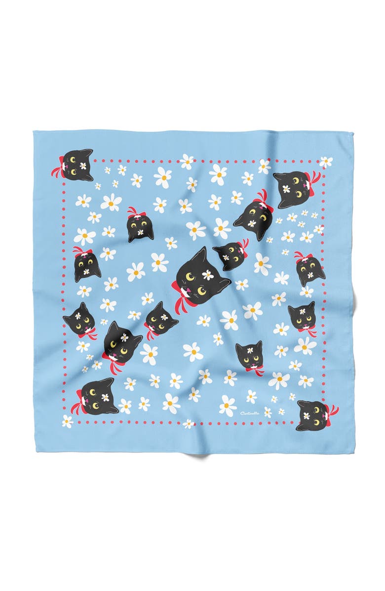 Centinelle Naoko Cat Cotton Silk Bandana, Main, color, Blue