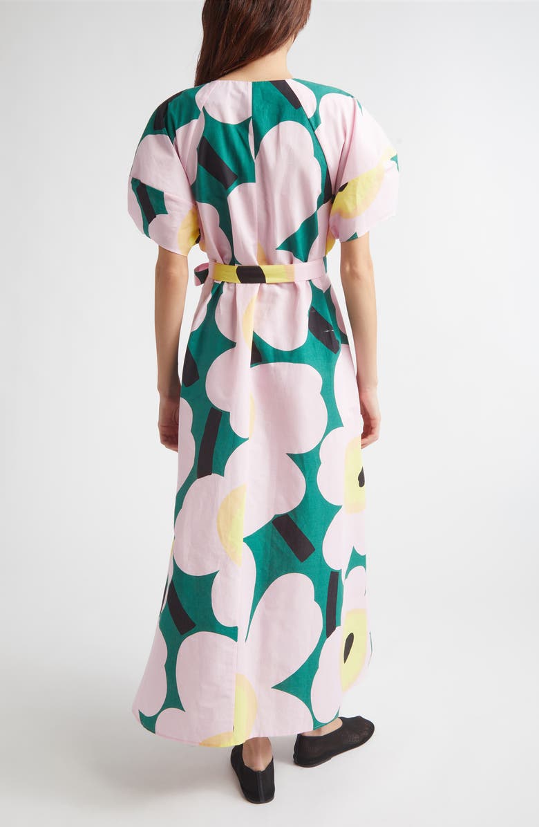Marimekko Kaffet Unikko Floral Cotton & Linen Maxi Dress, Alternate, color, Green Light Pink Yellow
