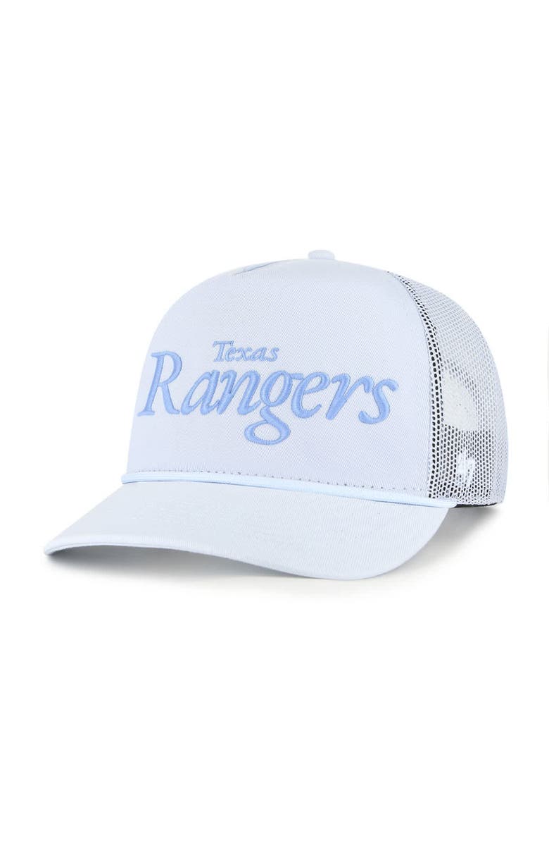 '47 Men's '47 Light Blue Texas Rangers Foundation Script Hitch Adjustable Trucker Hat, Main, color, 