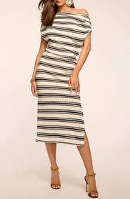Ramy Brook Chet Stripe One-Shoulder Knit Dress