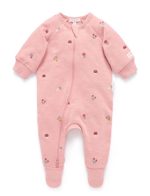 Embroidered Fleece Zip Baby Girl Footie