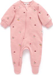 Purebaby Embroidered Fleece Zip Baby Girl Footie