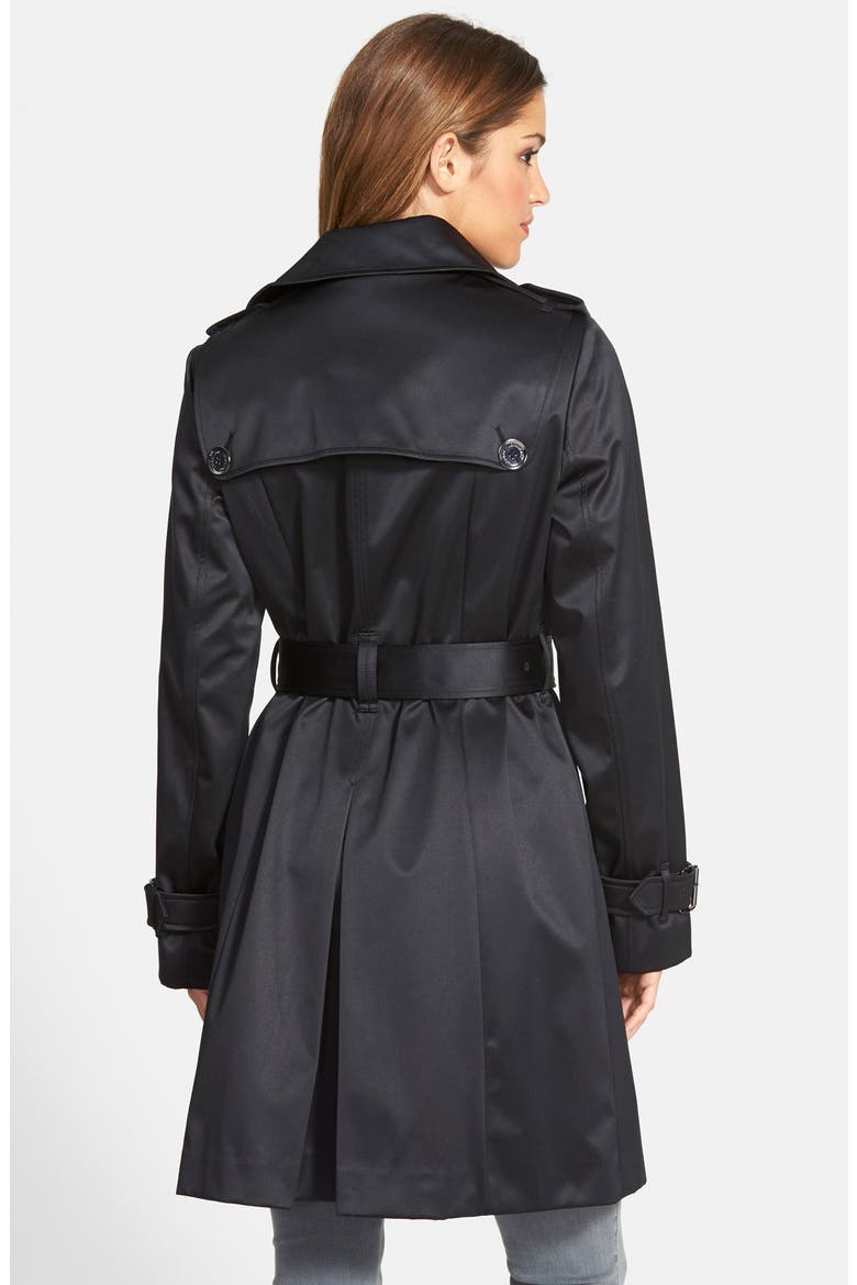 Heritage Satin Double Breasted Trench Coat, Alternate, color, BLACK