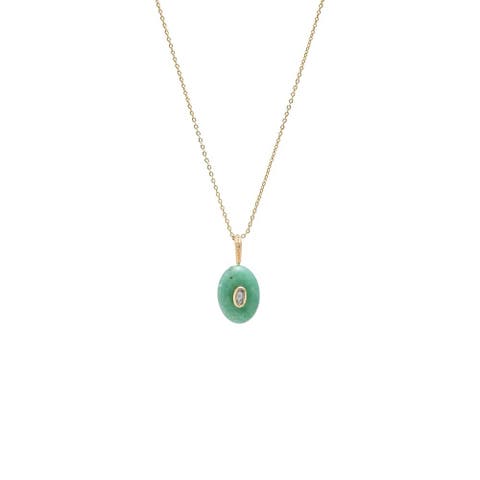 CZ Oval Bezeled Natural Stone Pendant Necklace
