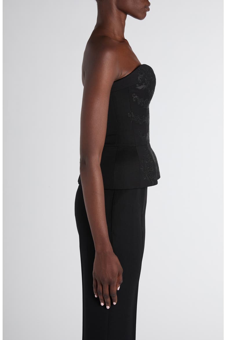 Embroidered Structured Wool Peplum Corset, Alternate, color, BLACK