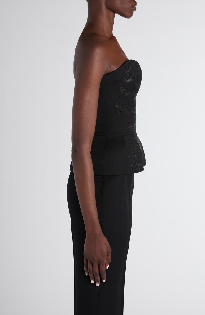 McQueen Embroidered Structured Wool Peplum Corset, Alternate, color, Black