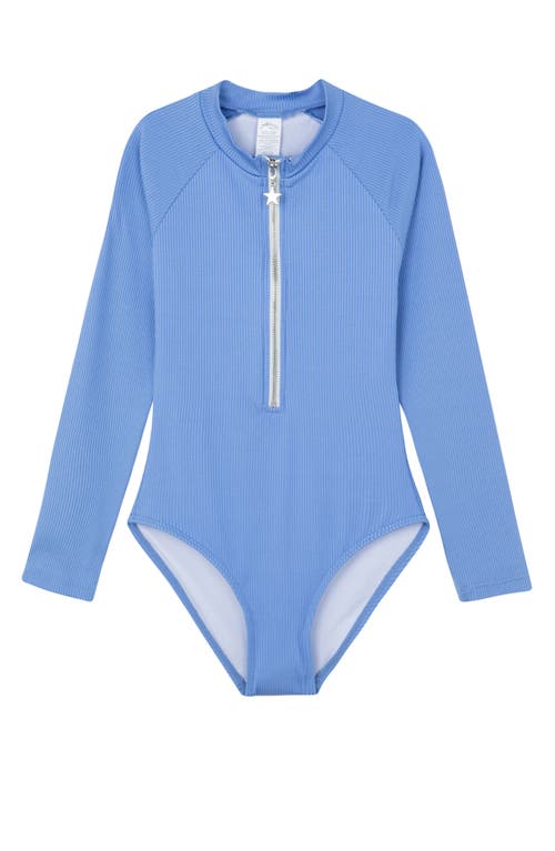 Gottex Kids Summer Rib Textured Long Sleeve Zip Front One Piece