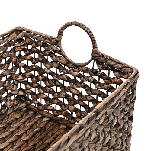 Happimess Quinn Bohemian Cottage Woven Hyacinth Rectangular Storage Baskets With Handles (set Of 3) In Brown