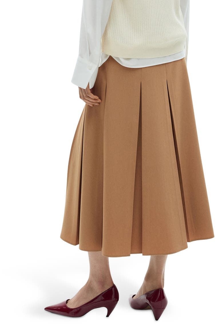 Godet Midi Skirt, Alternate, color, MEDIUM BROWN