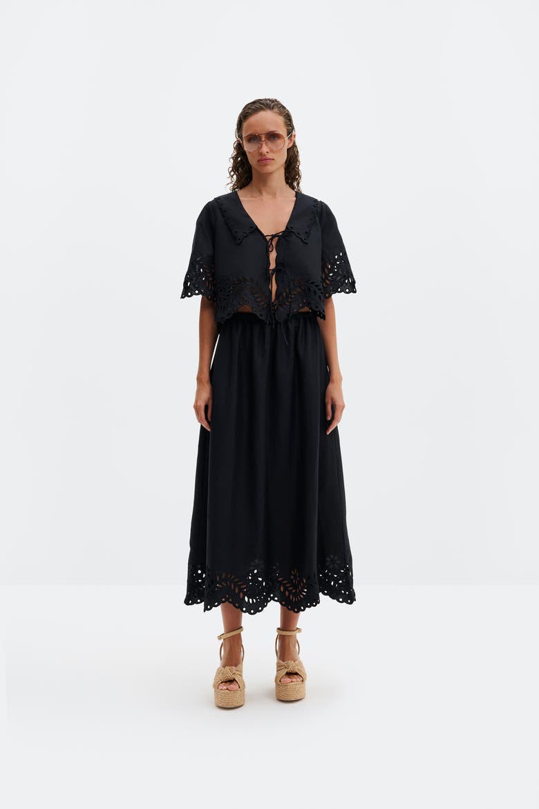 Chara Broderie Anglais Maxi Skirt, Alternate, color, Black