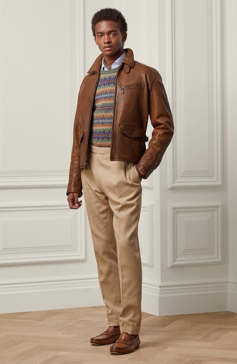 Ralph Lauren Purple Label Hugh Leather Newsboy Jacket, Alternate, color, 