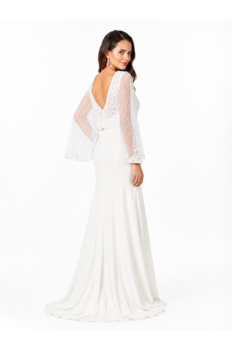 Beaded Faux-Wrap V-Neck Bridal Gown, Alternate, color, Ivory