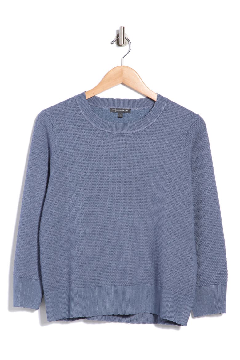 Scalloped Three-Quarter Sleeve Sweater, Alternate, color, DUSTY BLUE