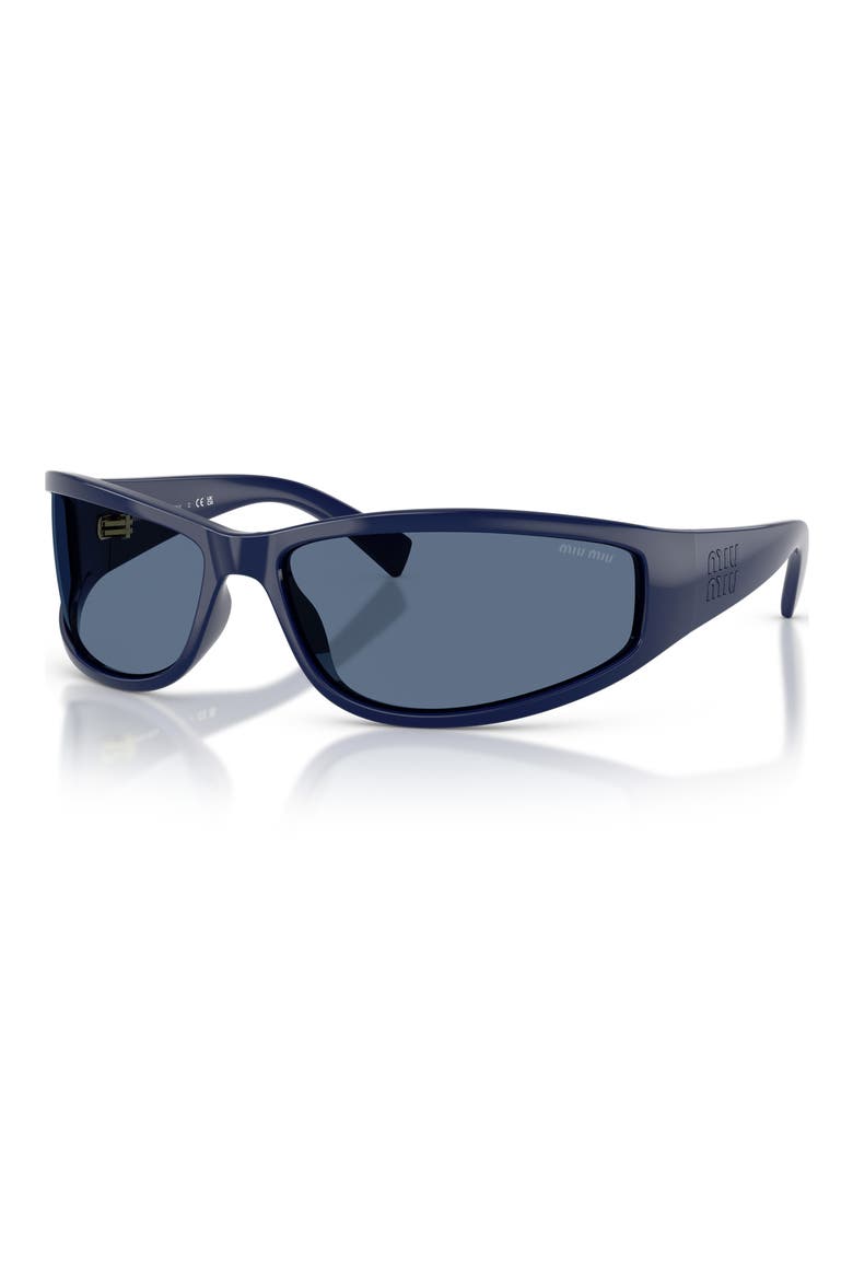 69mm Irregular Wraparound Sunglasses, Alternate, color, BLUE / BLUE