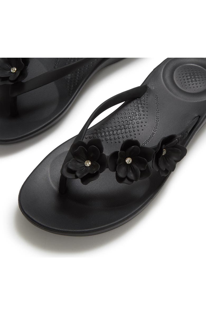 FitFlop iQushion Flower Flip Flop, Alternate, color, Black