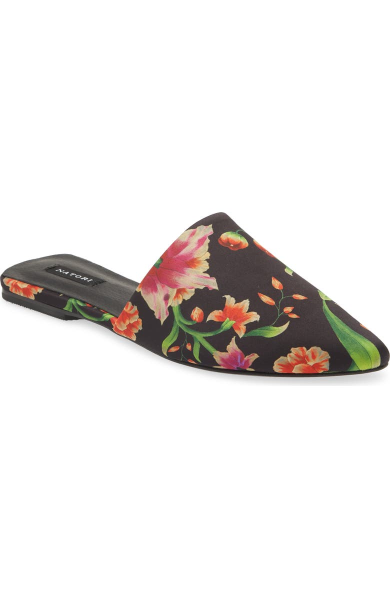 Natori Adore Floral Mule, Main, color, Black