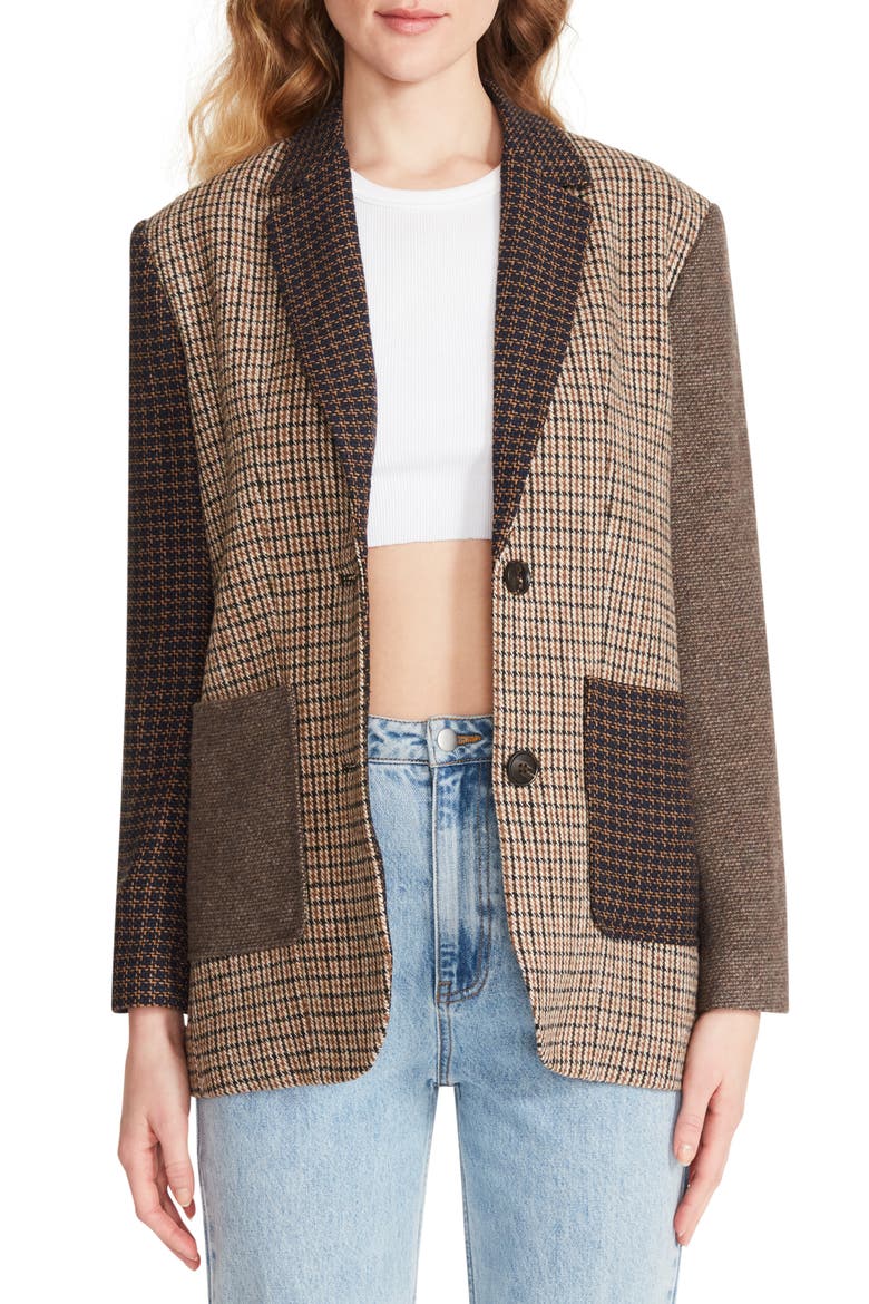 Late Night Show Mixed Plaid Blazer, Main, color, BROWN PLAID MIX