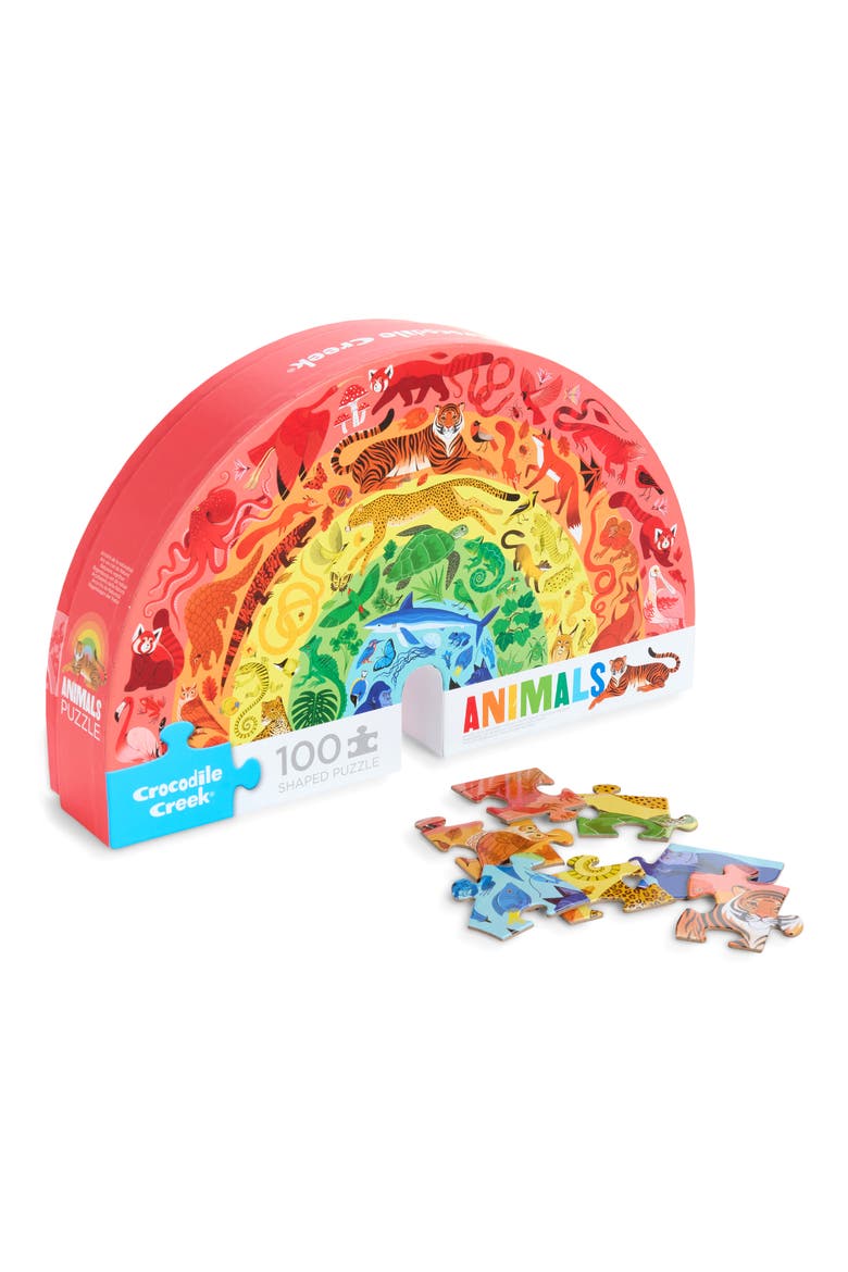 Kids' Rainbow Animals 100-Piece Shaped Box Puzzle, Main, color, NO COLOR