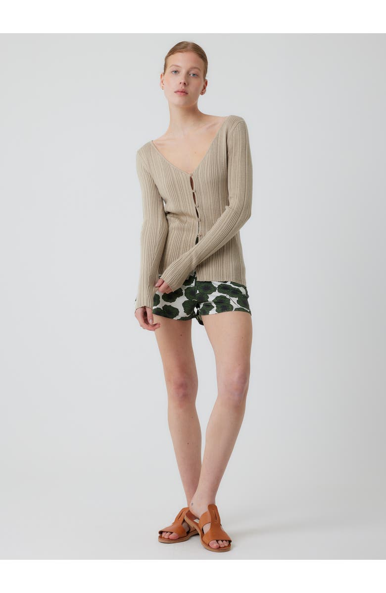 Majestic Filatures Organic Cotton Metallic Rib Knit  V-Neck Cardigan, Alternate, color, Desert