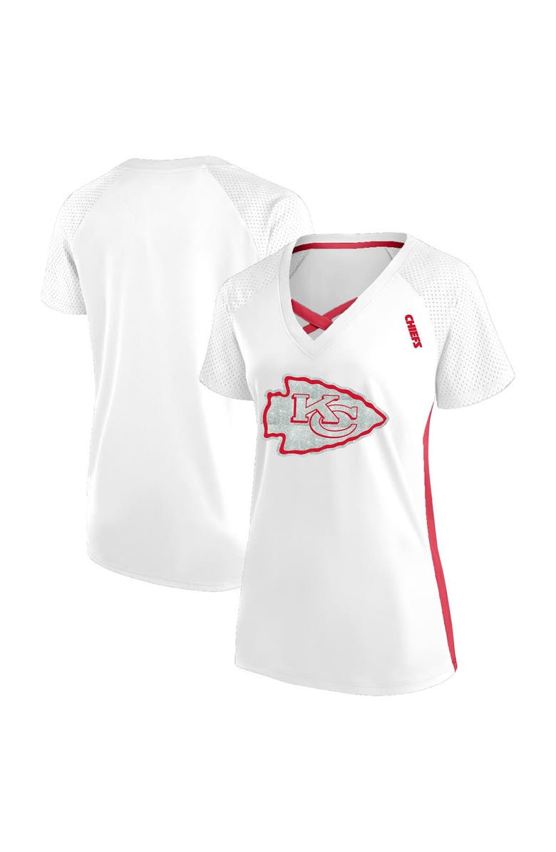 FANATICS Women's Fanatics  White Kansas City Chiefs Plus Size Glitter Lace-Up V- Neck T-Shirt, Alternate, color, White