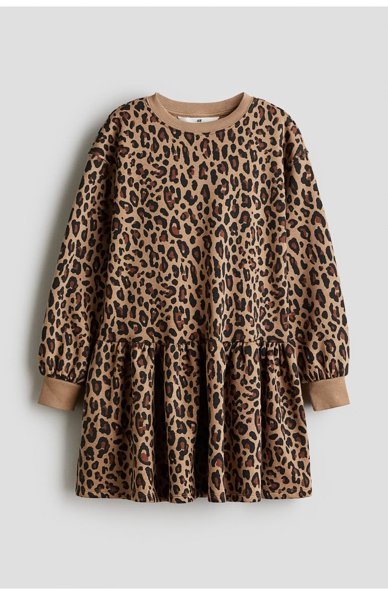 H&M Sweatshirt Dress, Main, color, Beige/Leopard Print