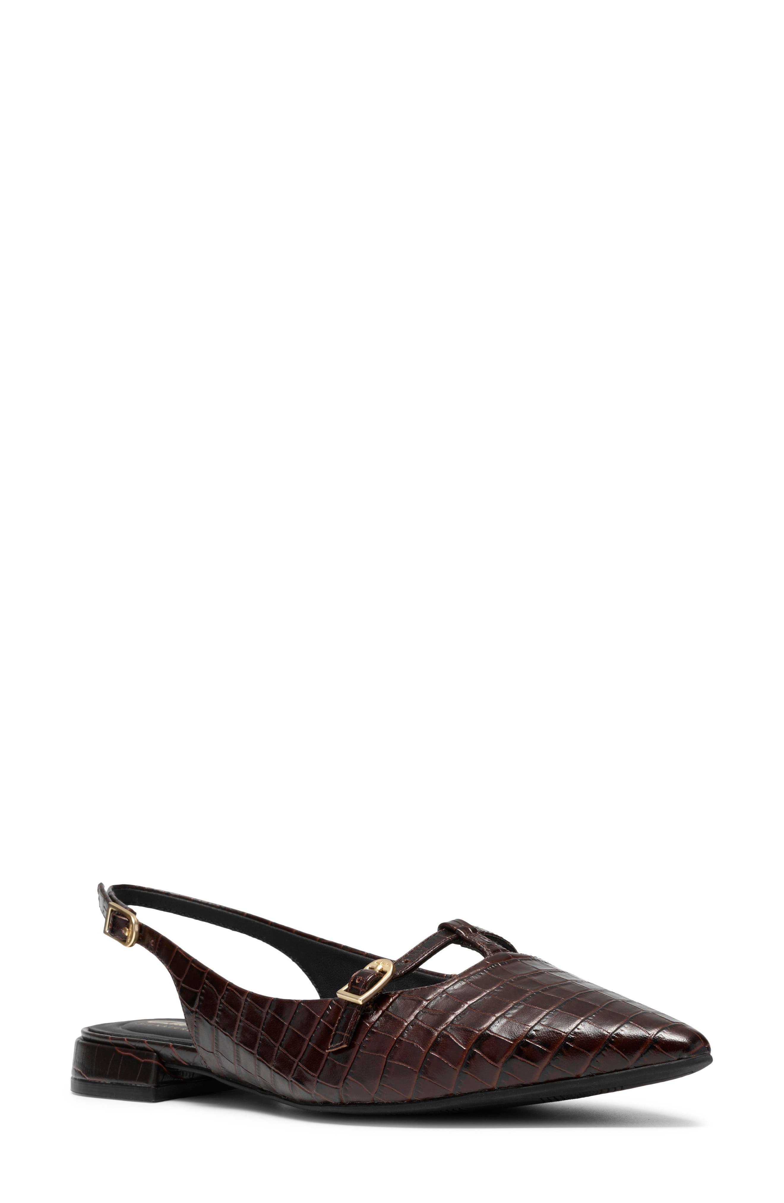 Sensa15 Jane Croc Embossed Slingback Flat, Main, color, DARK BROWN CROC