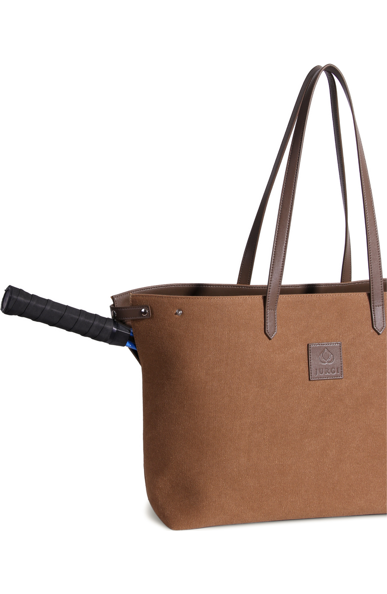 JURGI Tennis Racket Canvas and Leather Tote, Alternate, color, Camel