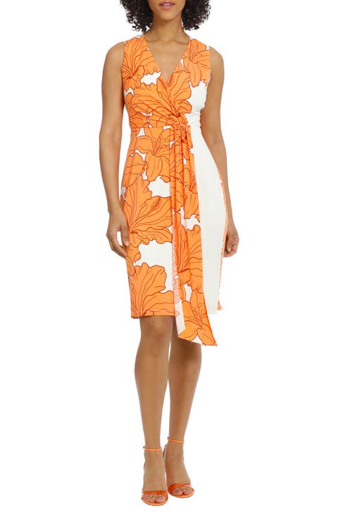Floral Surplice Neck Faux Wrap Dress