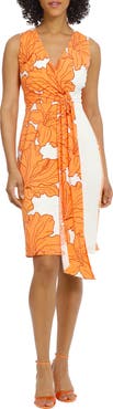 Maggy London Floral Surplice Neck Faux Wrap Dress