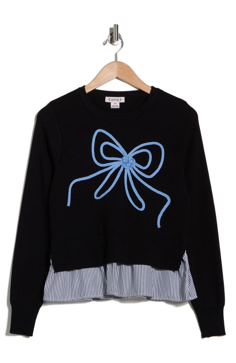 Nanette Lepore Soutache Bow Twofer Sweater, Main, color, Very Black/ Blue