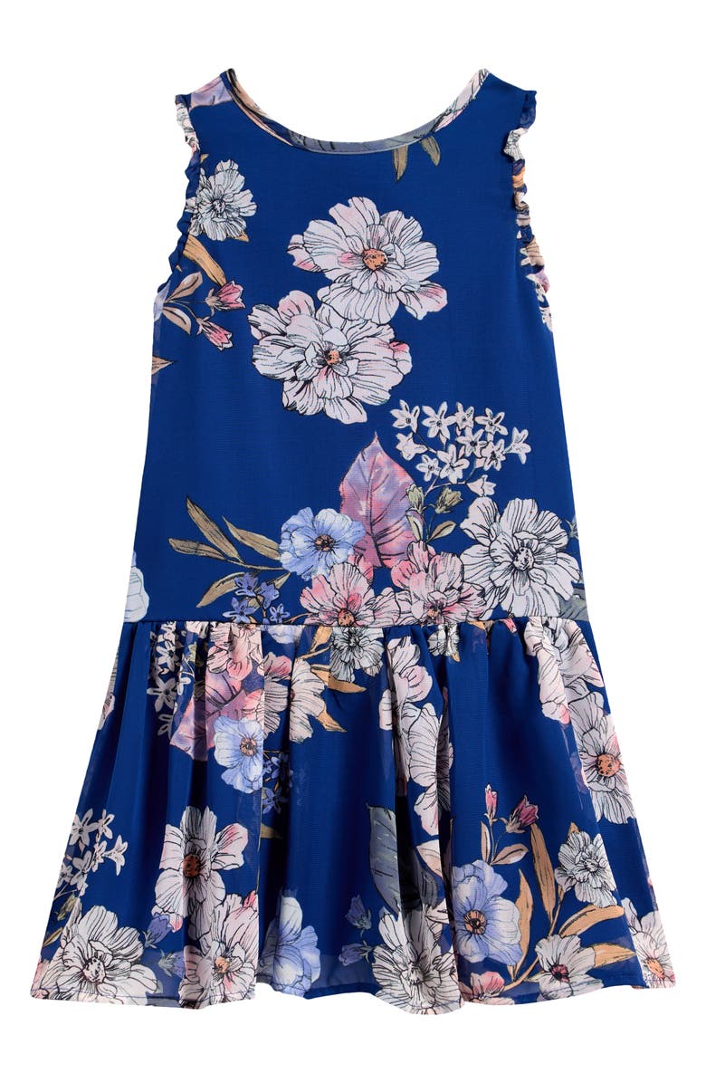 Ava & Yelly Kids' Floral Print Drop Waist Dress, Main, color,