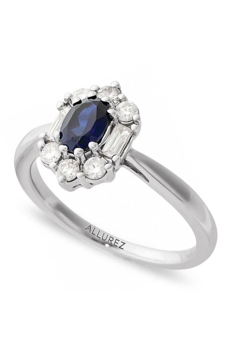ALLUREZ Oval Lab Blue Sapphire & Diamond Halo Ring 14K, Main, color, 0.95Ct/White Gold